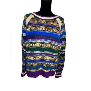 JUICY COUTURE PURPLE‎ STRIPED HEAVY KNIT RARE WINTER SWEATER WOMENS SIZE XL